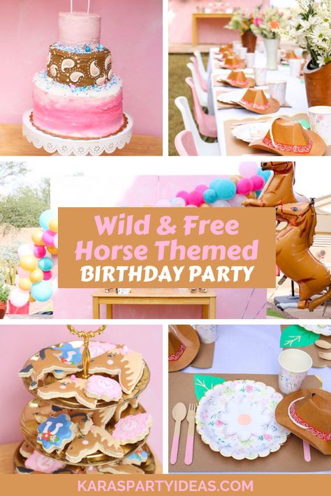 Kara's Party Ideas Wild & Free Horse Themed Birthday Party | Kara's Party Ideas Horse Ranch Birthday Party, Horse Birthday Party Themes, Pony 3rd Birthday Party, Three Year Old Cowgirl Party, Spirit Party Ideas Horse, Horse Third Birthday Party, Horse Second Birthday Party, Wild Horses Birthday Party, Wild Horse Birthday Party