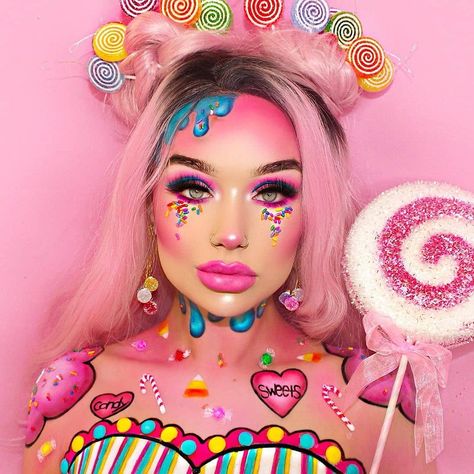 Karneval Diy, Candy Queen, Candy Photoshoot, Candy Makeup, Wholesale Makeup, Candy Hair, Face Art Makeup, Halloween Makeup Inspiration, Valentines Makeup