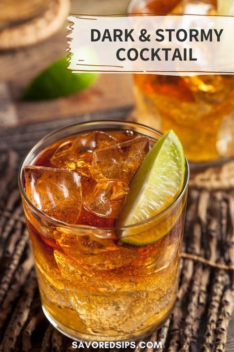 A Dark & Stormy cocktail has just 3 simple ingredients, but it's as complex as its name implies. Try this rum cocktail - we know you'll love it. Summer Rum Drinks, Dark Rum Cocktails, Spiced Rum Cocktails, Dark N Stormy Cocktail, Craft Cocktail Recipe, Rum Cocktail Recipes, Dark And Stormy, Mixed Drinks Alcohol, Rum Cocktails