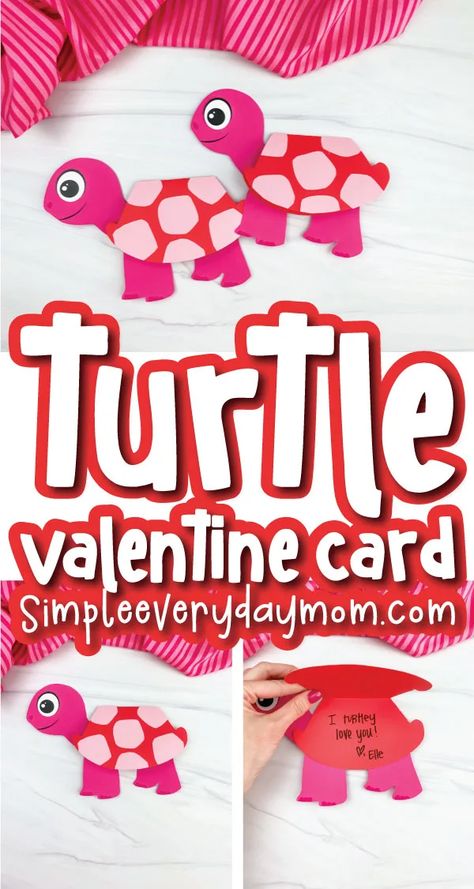 Turtle Valentine Card Craft For Kids [Free Template] Preschool Valentine Cards, Esl Materials, Preschool Valentine, Valentine Card Crafts, Valentine Bingo, Puppy Valentines, Turtle Crafts, Easy Valentine Crafts, Homemade Card