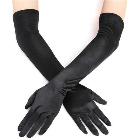 Easy To Match: Classic Satin Gloves For Women, Go Easily And Well With Vintage Style Accessories, Roaring 20s Dresses And Halloween Outfits. Material: High Quality Stretchy Satin Polyester. Glossy, Lightweight, Breathable And Comfortable. Size: Approximately 20.5" Long. Elastic, One Size Fits Most. Black Elbow Length Gloves, Vampire Costume Accessories, Black Silk Gloves, Masquerade Gloves, Black Gloves Aesthetic, Gloves With Rings, Witch Gloves, Black Leather Gloves Women, Black Velvet Gloves