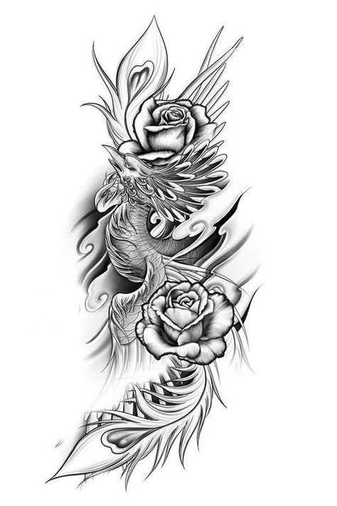 Feather Tattoo Black, Phoenix Tattoo Sleeve, Phoenix Feather Tattoos, Tato Phoenix, Lace Sleeve Tattoos, Small Dope Tattoos, Bird Tattoo Sleeves, Phoenix Tattoo Feminine, Phoenix Tattoo Design