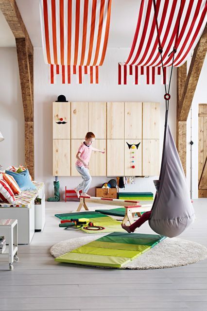 When It Made Striped Canopies ChicThis may be a kid's play room, but we're following suit in our own bedrooms.  #refinery29 http://www.refinery29.com/2015/06/88952/ikea-us-birthday#slide-25 Ikea 2015, Ikea Kids Room, Ikea Usa, Bench Storage, Ikea Catalog, Ikea Ivar, Ikea Kids, Gym Mats, Kids Corner