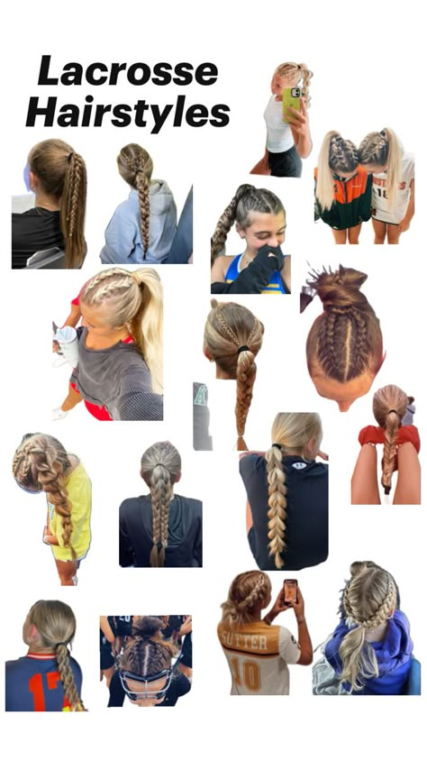 Girls Lacrosse Hairstyles, Easy Cross Country Hairstyles, Girls Athletic Hairstyles, Lacrosse Game Day Hair, Volleyball Game Day Hair, Sport Hairstyles For Long Hair, Lax Hairstyles, Wrestling Hairstyles, Theme Park Hairstyles