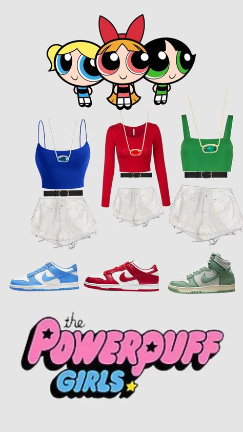 The Powerpuff girls!!💙❤️💚 Cute Halloween Costumes Single Person, Buttercup Powerpuff Halloween Costume, Powerpuff Girls Costume Black Women, Powerpuff Girls Costume Adult, Blossom Outfit Powerpuff, Powerpuff Girls Costume Ideas, Powerpuff Girls Outfit Ideas, Black Girls Halloween Costumes, Powerpuff Girls Aesthetic Costume