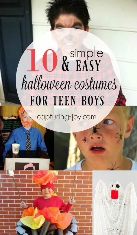 DIY Halloween Costumes for Teen Boys. Some that you can put together in a very short amount of time. www.capturing-joy.com Costumes For Teen Boys, Teen Boy Halloween Costumes, Halloween Costumes For Teen Boys, Simple Costumes, Diy Costumes For Boys, Last Minute Kostüm, Boys Halloween Costumes Diy, Halloween Costumes For Boys