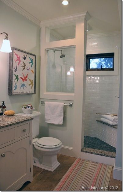 Small full bath, shower - I should do this in the boy's bathroom so they stay out of my shower Farmhouse Bathroom Remodel, Small Bath, Basement Bathroom, Bathroom Redo, Bathroom Renos, Shower Remodel, Bath Remodel, Farmhouse Bathroom, Beautiful Bathrooms