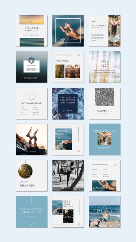 Meditation Instagram Feed, Wellness Instagram Template, Yoga Instagram Feed, Wellness Instagram Feed, Insta Branding, Yoga Brands, Instagram Feed Theme Layout, Calming Yoga, Wellness Instagram