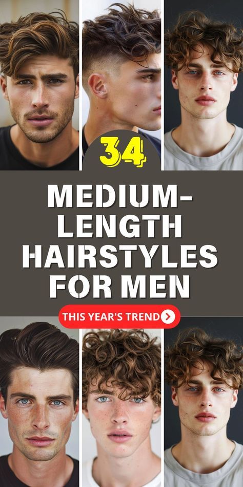 Dive into the trending world of Medium-Length Hairstyles for Men with curly hair. These 2024 styles offer the best options for thick hair, providing a stylish and easy look. Perfect for both professional settings and casual outings, these haircuts ensure you look your best. Whether you prefer a middle part or wavy textures, find the ideal haircut for you. Hairstyles For Men With Medium Hair, Short To Medium Haircuts Men, Hair Styles Medium Length Men, Mens Hockey Hair, Guys Medium Hairstyles, Current Mens Hairstyles, Men Medium Hairstyles Wavy Thick Hair, Mens Hair Styles Medium Length, 2024 Hair Styles Men