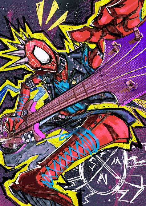 Spider Punk Fan Art, Spider Punk Drawing, Punk Drawing, Art Spiderman, Hobie Brown, Punk Wallpaper, Genos Wallpaper, Spider Punk, Spiderman Art Sketch