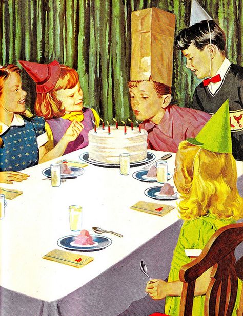 These were the kinds of sophisticated kid's parties we enjoyed in the 50s and 60s, complete with 'Pin the Tail on the Donkey' and dropping the clothespin in the milk bottle...Old School, Sure - Fun, you betcha! Vintage Birthday Parties, Vintage Birthday Cards, Retro Birthday, Vintage Birthday, Happy B Day, Happy Birthday Images, Happy Birthday Greetings, Birthday Images, Birthday Fun