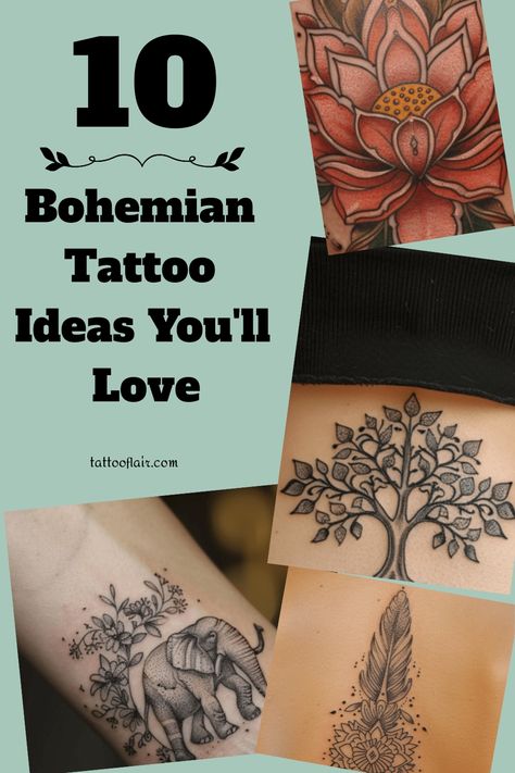 Explore the ethereal world of bohemian tattoos for women with these creative and unique bohemian tattoo ideas. From delicate floral patterns to intricate mandalas, these bohemian tattoo designs are perfect for those seeking a free-spirited and artistic expression. Embrace your inner wanderlust and channel your boho vibes with these charming bohemian tattoos that exude individuality and creativity. Boho Skull Tattoo, Nomad Tattoo Ideas, Hippy Tattoos For Women, Mountain And Moon Tattoo, Romani Tattoos, Bohemia Tattoo, Bohemian Tattoo Ideas, Bohemian Tattoos For Women, Boho Tattoos For Women