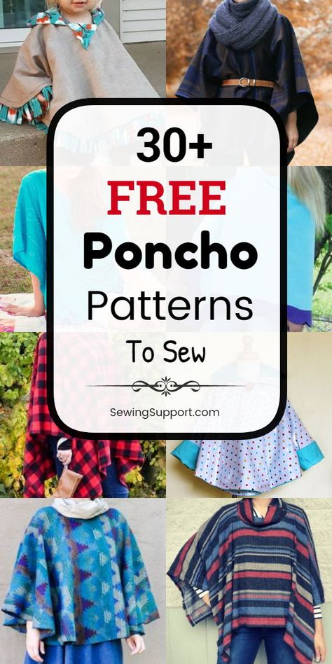 Free Sewing Patterns for Ponchos. 30+ free poncho sewing patterns, tutorials, and diy projects. Sew fabric ponchos for women and kids, including hooded styles. Great easy sewing project for the beginner. Great for fall. #SewingSupport #Poncho #Pattern #Sewing #Free #Diy #Tutorial #Hooded Free Poncho Patterns, Ponchos Diy, Poncho Diy, Poncho Pattern Sewing, Poncho Patterns, Hood Pattern, Sew Ins, Patterns Sewing, Beginner Sewing Projects Easy