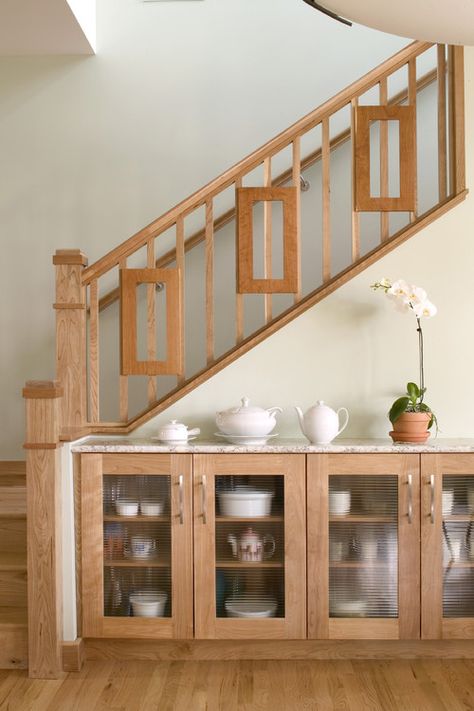 . Cabinet Under Stairs, Space Under Stairs, Sideboard Modern, Contemporary Staircase, Staircase Storage, Contemporary Sideboard, Stair Railing Design, Desain Furnitur Modern, Stair Case