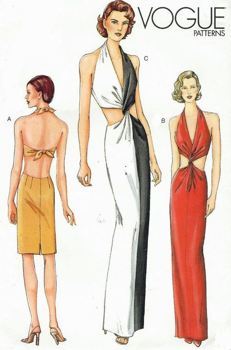 Side Cut Out Dress, Halter Dress Pattern, New Dress Pattern, Bias Dress, Vogue Dress Patterns, Side Cutout Dress, Halter Evening Dress, Evening Dress Patterns, Skirt Patterns