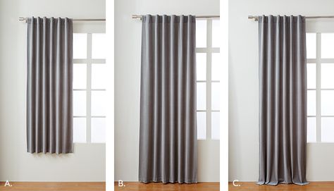 Bedroom Curtain Length Guide, Length Of Curtains Proper, Half Height Curtains, Half Length Curtains, Curtains That Dont Touch The Floor, Proper Curtain Length, 63 Inch Curtains Bedroom, 95 Inch Curtains Living Rooms, Curtains Length Guide