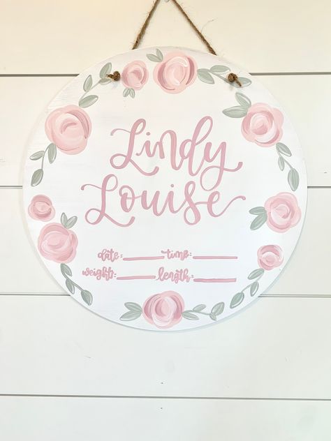 Name Sign With Flowers, Pink Hospital, Hospital Door Wreath, Hospital Name Sign, Hospital Door Hanger Girl, Hospital Door Wreaths, Hospital Door Signs, Sign With Flowers, Baby Girl Sign