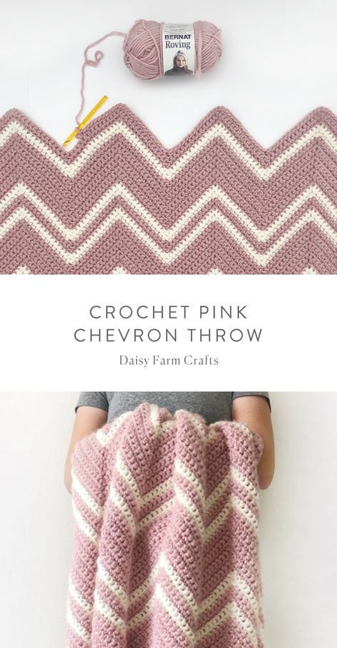 Free Pattern - Crochet Pink Chevron Throw #crochet Throw Crochet, Daisy Farm, Chevron Crochet, Chevron Blanket, Crochet Pink, Farm Crafts, Farm Ideas, Pink Blanket, Quartz Pink