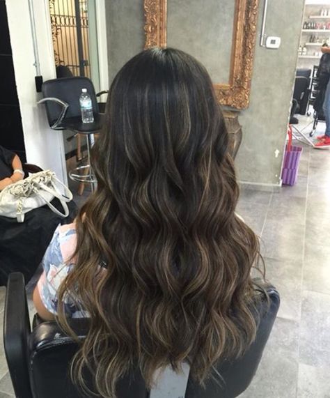 Hairstyles For Long Hair Event, Highlights Balayage Dark Hair, Dark Partial Balayage, Dark Brown Highlights On Black Hair Indian, Partial Balayage On Dark Hair, Indian Balayage, Highlight Black Hair, Partial Highlights For Dark Hair, Highlights On Black Hair