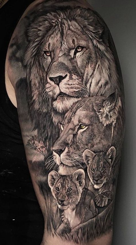 50 Eye-Catching Lion Tattoos That’ll Make You Want To Get Inked in 2022 | Lion tattoo, Family tattoo designs, Lion tattoo design Family Sleeve Tattoo, Lion Arm Tattoo, Hai Tattoo, Lion Shoulder Tattoo, Tato Maori, Lion Forearm Tattoos, Family Tattoos For Men, Lion Art Tattoo, Tiger Tattoo Sleeve