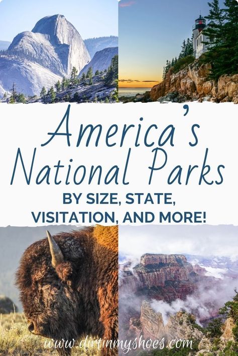 America's National Parks are incredible destinations that should be on everybody's bucket lists! All across America national parks dot the landscape. This article will help you find a national park for you! Listing national parks by state, age, size, and visitation! Plus a free printable checklist and map! Let us help you find what you're looking for. Sand Dunes Colorado, List Of National Parks, National Parks America, Guadalupe Mountains, American National Parks, Grand Canyon Arizona, Joshua Tree California, New River Gorge, Great Basin