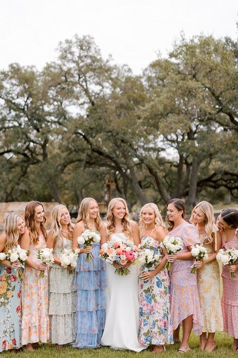 Colorful Garden Wedding Bridesmaid, Garden Style Wedding Dress, Amazon Bridesmaid Dresses, Bouquet Stand, Cottagecore Wedding, White Bouquets, College Roommate, Floral Bridesmaid Dresses, Amazon Purchases