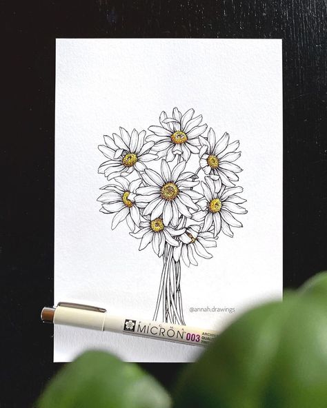 Anna H on Instagram: “Have a nice daisy 🌼😊 . . Here is the finished drawing of daisy bouquet from my recent video. My eyes didn’t want to co-operate with me when…” Bouquet Of Daisies Drawing, Bouquet Of Daisies Tattoo, Daisy Bouquet Drawing, Daisy Bouquet Tattoo, Drawing Bouquet, Daisy Drawing, Basket Drawing, Bouquet Tattoo, Daisy Tattoo