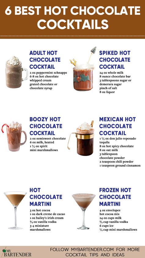 Hot Chocolate Cocktalis Cocktails For Winter, Hot Chocolate Cocktail, Bartender Drinks Recipes, Christmas Drinks Recipes, Best Hot Chocolate, Chocolate Cocktails, Cocktail Drinks Alcoholic, Delicious Hot Chocolate, Yummy Alcoholic Drinks