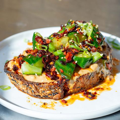 Mob — Spicy Smacked Cucumber & Peanut Butter On Toast Mob Recipes, Smacked Cucumber, Butter On Toast, Peanut Butter Toast, Store Cupboard, Chicken Rice Bowls, Toast Sandwich, Spicy Noodles, Butter Recipes