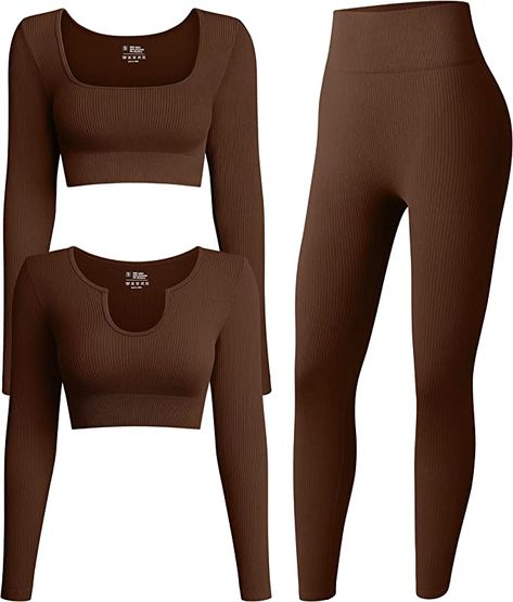 Gym Outfit Long Sleeve, Brown Workout Set, Outfits Academia, Women Workout Outfits, Sport Set Women, Workout Clothes Outfits, Yoga Sets Outfit, Workout Sets Outfit, Crop Top Workout