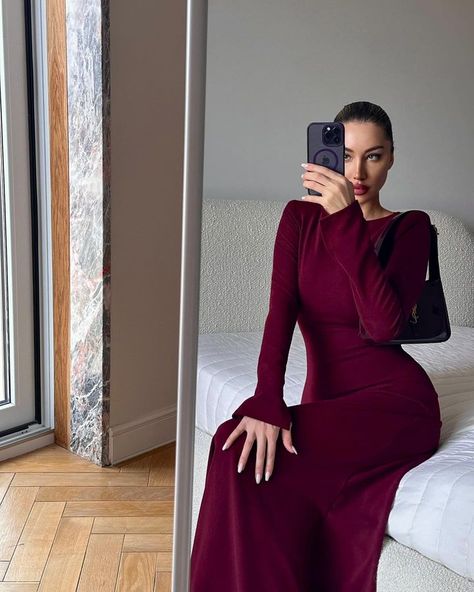 All Posts • Instagram Modest Red Dress, Dark Red Dress Long, Dark Red Outfit, Red Dress Long Sleeve, Dark Red Dress, Dresses Long Elegant, Dark Red Dresses, Red Dress Long, Collection Couture