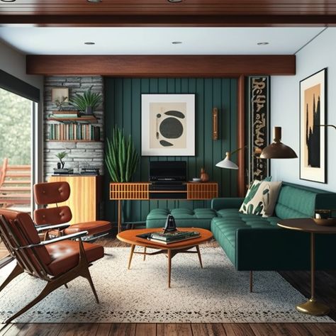 Green Couch Living Room, Mcm Living Room, Mid Century Interior Design, Mid Century Modern Interior Design, Mid Century Interior, Mid Century Living Room, Mid Century Modern Living, Mid Century Modern Living Room, Mid Century Modern Interiors