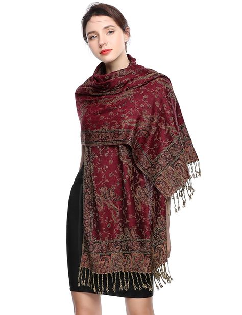 Arrives by Wed, Dec 13 Buy Pashmina Scarf Rave Women Scarves Luxury Paisley Shawl with Fringe Reversible Large Blanket Wrap 78.5" X27.5"(Date Red) at Walmart.com Scarves Aesthetic, Scarf Aesthetic, Paisley Shawl, Large Blanket, Evening Wraps, Kashmiri Shawls, Women Scarves, Modern Textiles, Arabian Beauty Women