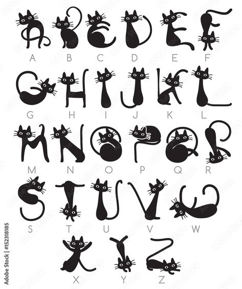 Fancy Lettering Alphabet, Cat Letters, Cat Lettering, Cat Font, Cat Alphabet, Söpö Kissa, Alfabet Letters, Hand Lettering Art, Halloween Fonts