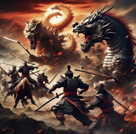 Samurai battle dragons. Artwork created at https://creator.nightcafe.studio/creation/RYPwtum1MNSeUoyWBTzI Samurai And Dragon, Dragons Artwork, Samurai Battle, Dragon Battle, Dragon Pictures, Back Tattoo, Tattoo Ideas, Tattoos, Art