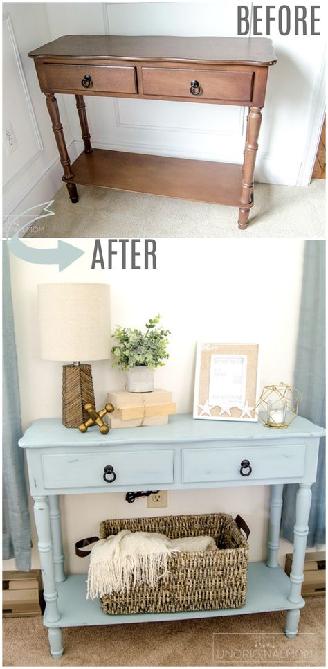 Coastal Blue Side Table Makeover - unOriginal Mom Easy Furniture Makeover, Blue Side Table, Side Table Makeover, تصميم الطاولة, Diy Furniture Renovation, Diy Furniture Easy, Furniture Renovation, Refurbished Furniture, Diy Furniture Projects