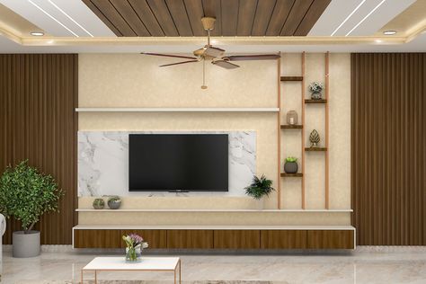 Tv Unit Laminate Design, Wood Tv Unit Design, Ledge Bedroom, Beige Tv Unit, Jerry Quotes, Low Floor Bed, Simple Tv Unit Design, Wall Mounted Tv Unit, White Tv Unit