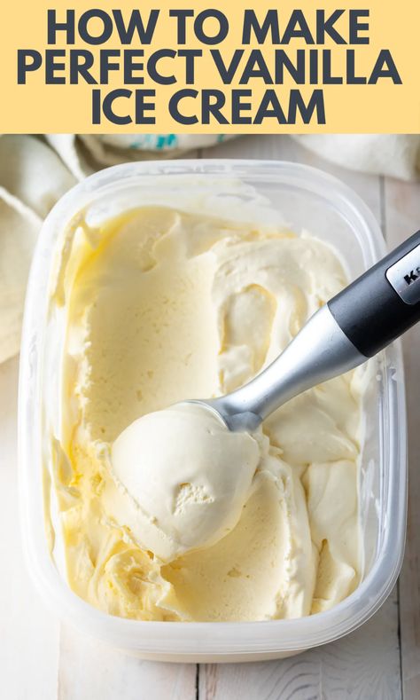 Easy Homemade Vanilla Ice Cream - Hands-down the best recipe for thick, creamy homemade French vanilla ice cream that's perfect for loading with your favorite sweet toppings. #aspicyperspective #foodblog #foodie #instayum #hungry #thekitchn #onmytable #dailyfoodfeed #foodlove #foodpic #instafood #foodstagram #tasty #homemadevanillaicecream #easyicecream #vanillaicecream #icecreamrecipe #vanilla #icecream #dessert #homemade #frozentreat #sweet #treat French Vanilla Ice Cream, Best Vanilla Ice Cream, Best Homemade Ice Cream, Easy Homemade Ice Cream, Ice Cream Recipes Machine, Easy Ice Cream Recipe, Vanilla Ice Cream Recipe, Ice Cream Mix, Ice Cream Maker Recipes