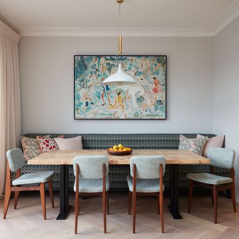 Studio Ashby | Our motto ‘Start with the Art’ in action. This beautiful commission by one of our favourite artists @TomoCampbell sets the tone for the… | Instagram Studio Ashby, Fancy Kitchens, Seating Ideas, The Perfect Kitchen, Design Your Kitchen, Kitchen And Dining Room, Banquette Seating, House Of Beauty, Multipurpose Room