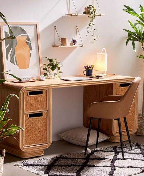 51 Wooden Desks for Timeless Style and Endless Productivity Urban Outfitters Desk, Urban Outfitters Furniture, Urban Outfitters Home, Wooden Drawer, Drawer Glides, Desk Inspiration, Apartment Furniture, Wooden Desk, Home Office Space