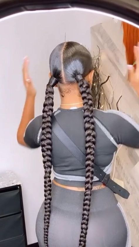 Two Braids Hairstyle Black Women, Braided Ponytail Black Hair, Hairstyle Ideas For Long Hair, Sleek Braided Ponytail, Quick Braids, Ideas For Long Hair, Weave Hairstyles Braided, Two Braid Hairstyles, Sleek Ponytail Hairstyles