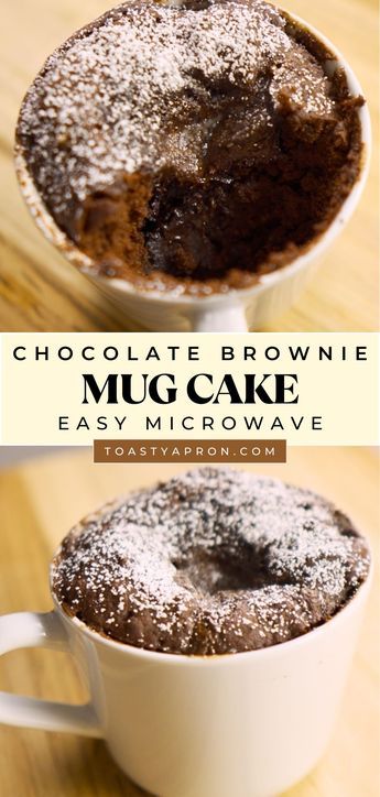 This 5-minute Chocolate Brownie Lava Mug Cake is a rich and decadent dessert with such an incredibly soft and moist texture, that you'll be surprised it was made in a microwave! Chocolate Brownie Mug Cake Microwave, Brownie In Mug Microwave, Chocolate Mug Lava Cake, Easy To Make Microwave Deserts, Diy Microwave Desserts, Cake In A Mug Microwave Recipe, Fudge Brownie Mug Cake, Individual Mug Cake, 5 Minute Mug Cake