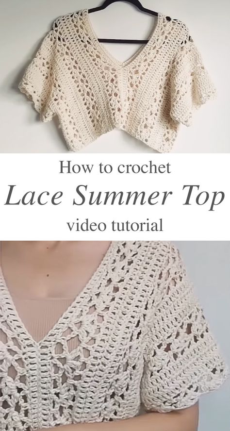 Crochet Lace Summer Top: A Step-by-Step Guide - CrochetBeja Crochet Thread Tops Free Patterns, Crochet Idea Patterns, Crochet Lace Shirt Free Pattern, Knitting Pattern Summer Top, Crochet Summer Projects Free Pattern, Free Shirt Crochet Patterns, Crochet Womens Clothes Free Pattern, Crochet Lace Clothes, How To Sew Crochet