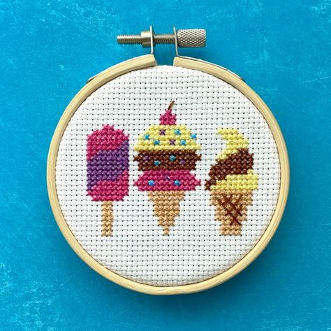 Ice Cream Mini Cross Stitch Kit Ice Cream Design, Cream Design, Mini Cross Stitch, Mini Cross, Cake Slice, Michael Store, Dmc Thread, Stitch Kit, Cross Stitch Kit