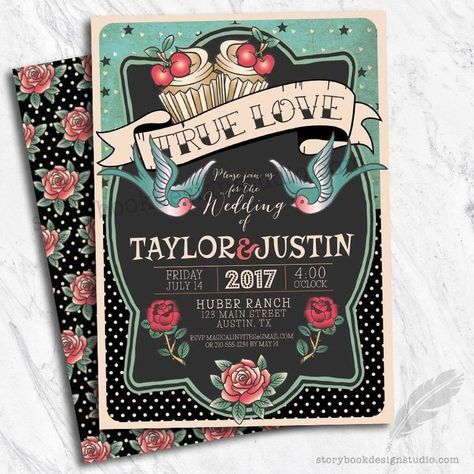 Wedding Invitations Digital, 50s Theme, Rockabilly Party, 50s Wedding, Retro Wedding Invitations, Rockabilly Wedding, Rock N Roll Wedding, Yosemite Wedding, Rockabilly Pinup