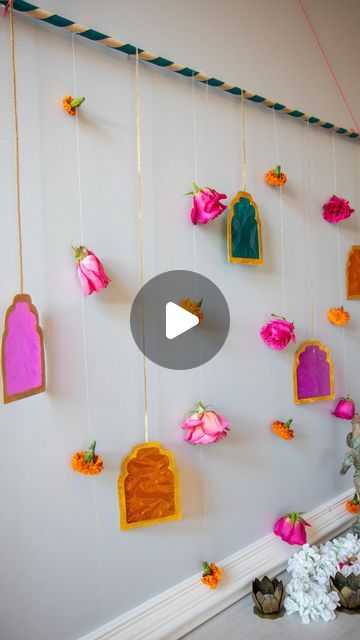 Mitesh | Home & Design on Instagram: "This easy DIY which looks great for Diwali or any other festive event like a wedding just requires thick cardstock paper and colored cellophane sheets. I painted the paper gold but if you have gold paper already it’s even easier. I hung them from a long rod so they would hang out a little from the wall and let the light reflect through. I’ve added the cellophane sheets on my Amazon storefront. . . . . . . . . . #diwalidecor #diwali #diwalidecorations #shaadidecor #shaadidestinations" Diwali Party Backdrop Ideas, Diy Diwali Backdrop Ideas, Easy Diwali Decoration Ideas At Home, Diwali Paper Decoration, Diwali Photobooth Ideas, Diwali Wall Decorations At Home, Diwali Backdrop Ideas, Diy Diwali Decorations At Home, Easy Backdrop Ideas Diy