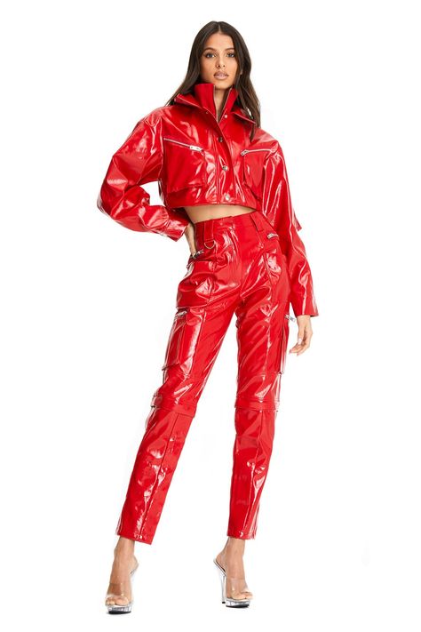 Shop Pants - I.AM.GIA | Afterpay Available Pantalon Vinyl, Denim Dress Fall, Cropped Moto Jacket, Shiny Pants, I Am Gia, Norma Kamali, Red Pants, Faux Leather Fabric, True Red