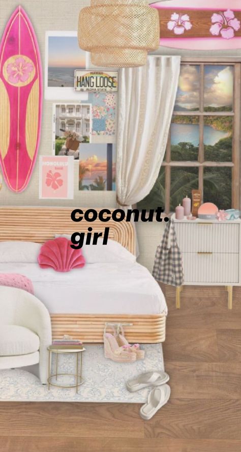 Pink Surf Bedroom, Preppy Beach Themed Room, Beachy Girly Bedroom, Pink Beach Bedroom Ideas, Costal Granddaughter Aesthic Room Pink, Pink Ocean Themed Bedroom, Pink Beach Theme Bedroom, Colorful Beachy Room, Preppy Beachy Room Ideas