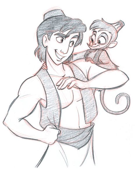 Aladdin And Abu, Its Too Much, Tom Bancroft, Disney Character Sketches, Aladdin Art, Disney Sketchbook, Disney Sleeve, Drawing Characters, Cartoon Drawings Of People