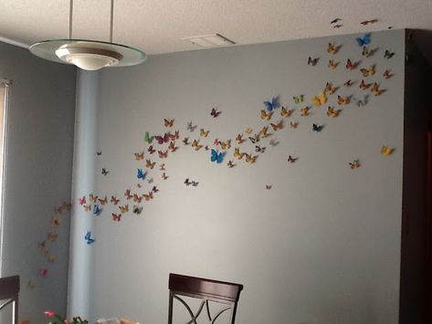 3d Butterflies On Wall, Butterflies On Wall, Butterfly Wall Decor Ideas, Butterfly Wall Design, Paper Butterfly Wall Art, Butterfly Wall Art Diy, Butterfly Room Decor, Butterfly Decals, 3d Butterfly Wall Art